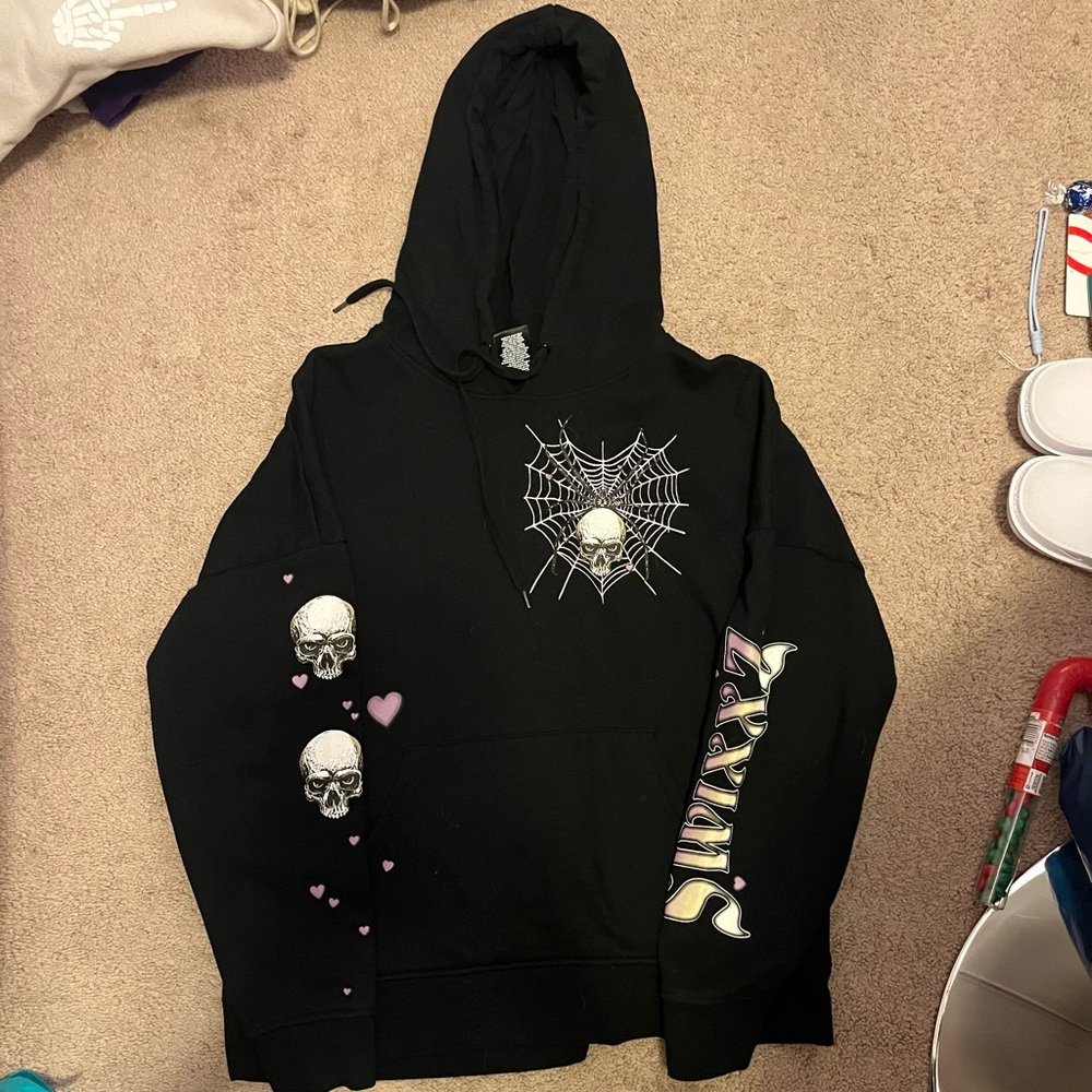 Black Hoodie with Skull and Web Design